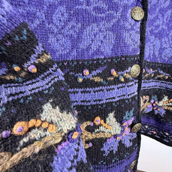 Vintage Icelandic Design Wool-Blend Floral Tapestry Cardigan Jacket, Medium - Picture 11 of 11
